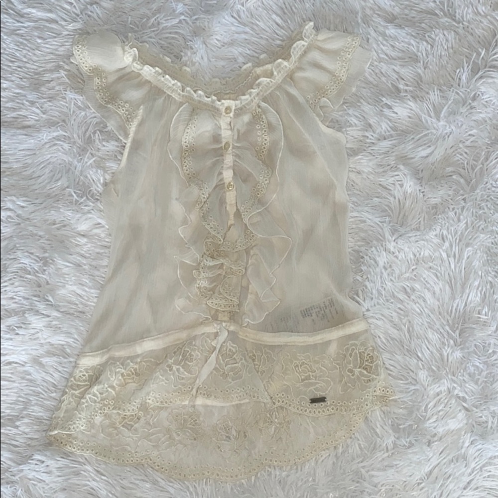 Abercrombie Kids Creme Sheer Ruffled Top